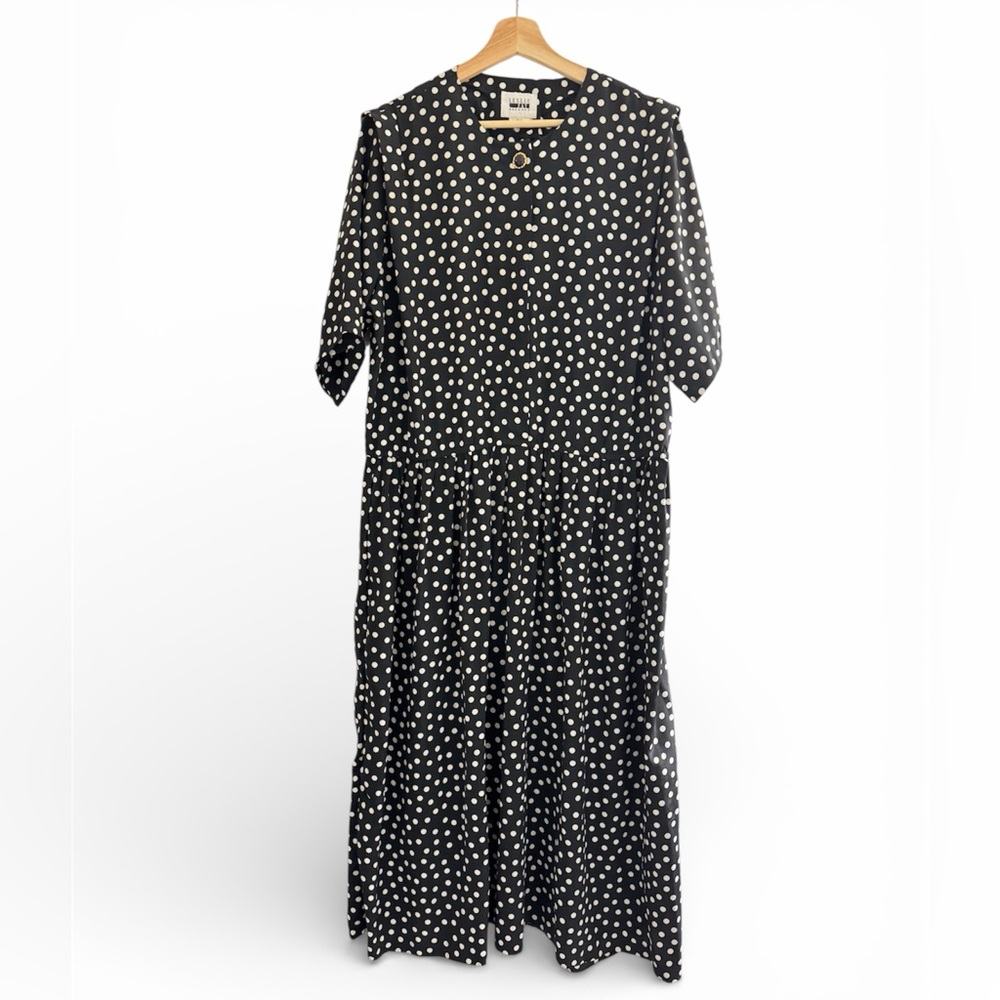 Vintage Leslie Fay Dresses black and white chiffon polka dot midi dress plus